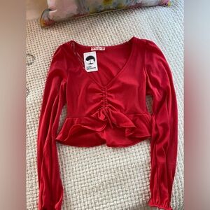 NWT Ruched Drawstring Front V Neck Crop Top